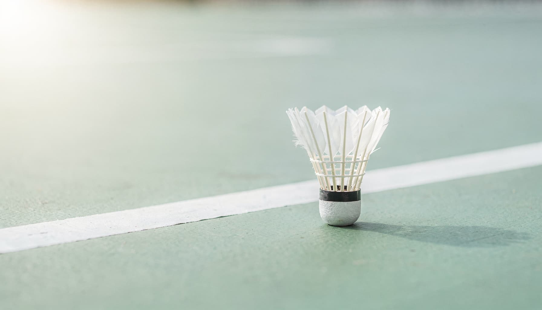 A shuttlecock resting on a court line